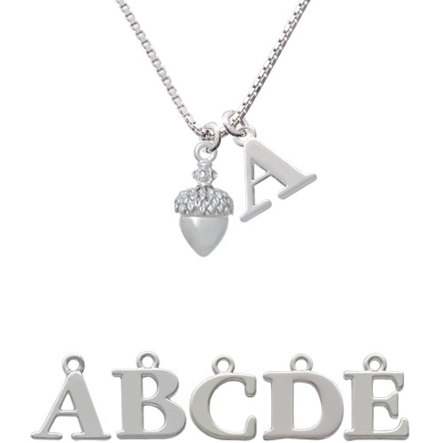 Small Acorn With Crystals Initial Charm Necklace Nc-c4826-spinitial-f1578