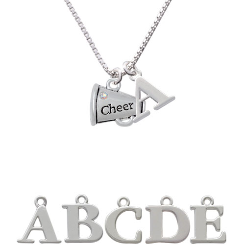 Cheer Megaphone With Ab Crystal - 2 Sided Initial Charm Necklace Nc-c4833-spinitial-f1578