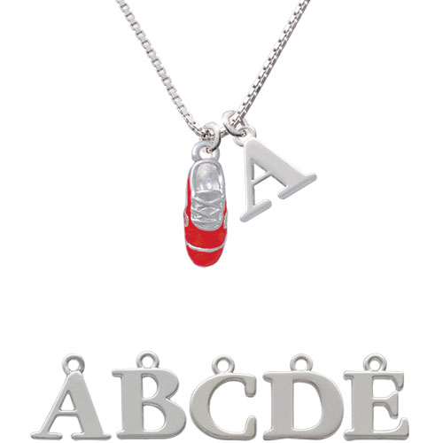 3-d Red Running Shoe Initial Charm Necklace Nc-c4874-spinitial-f1578