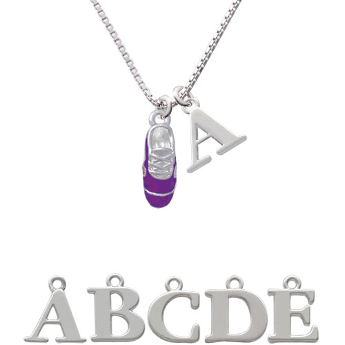 3-d Purple Running Shoe Initial Charm Necklace Nc-c4877-spinitial-f1578