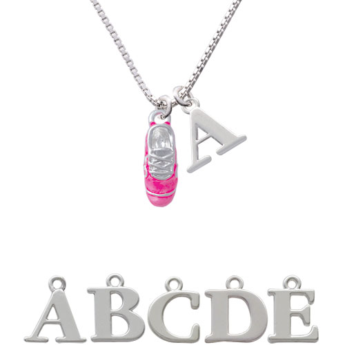 3-d Pink Running Shoe Initial Charm Necklace Nc-c4881-spinitial-f1578