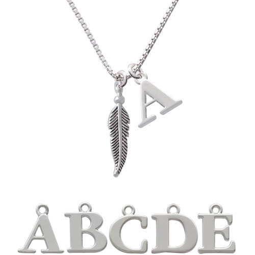 Small 3-d Feather Initial Charm Necklace Nc-c4901-spinitial-f1578
