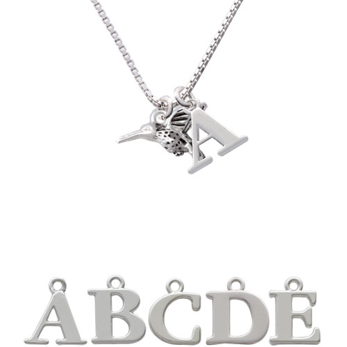 Small 3-d Hummingbird Initial Charm Necklace Nc-c4903-spinitial-f1578
