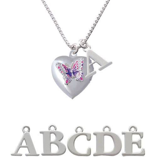 Pink & Purple Butterfly Locket Initial Charm Necklace Nc-c4977-spinitial-f1578