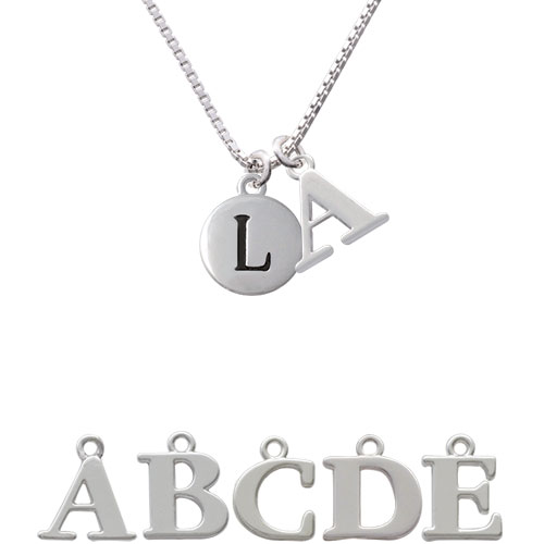 Capital Letter - L - Pebble Disc - Initial Charm Necklace Nc-c5136-spinitial-f1578