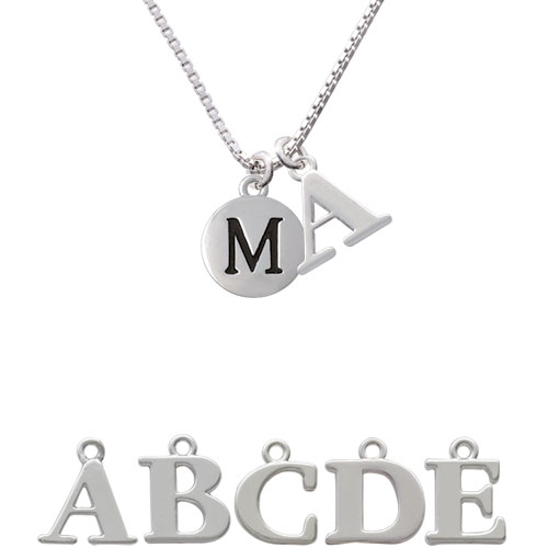 Capital Letter - M - Pebble Disc - Initial Charm Necklace Nc-c5137-spinitial-f1578