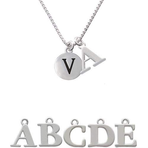 Capital Letter - V - Pebble Disc - Initial Charm Necklace Nc-c5146-spinitial-f1578
