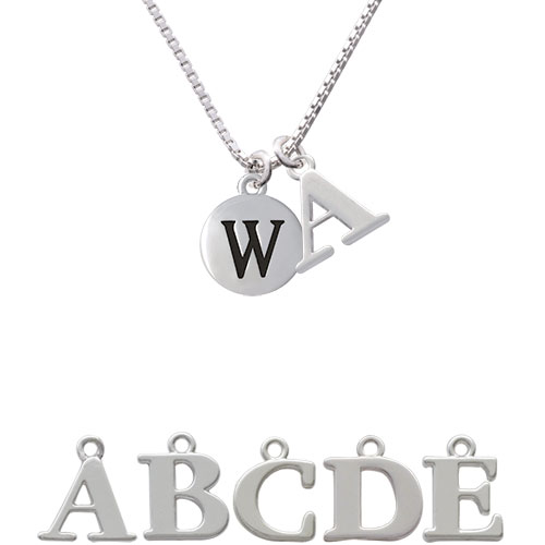 Capital Letter - W - Pebble Disc - Initial Charm Necklace Nc-c5147-spinitial-f1578