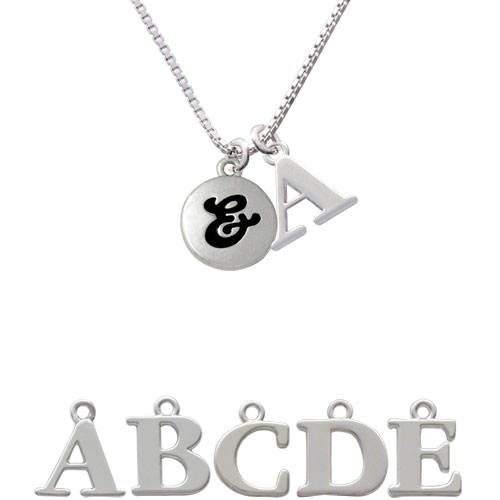 Capital Letter - & - Pebble Disc - Initial Charm Necklace Nc-c5151-spinitial-f1578