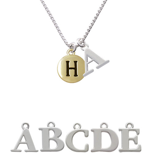 Capital Gold Tone Letter - H - Pebble Disc - Initial Charm Necklace Nc-c5159-spinitial-f1578