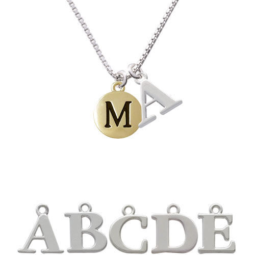 Capital Gold Tone Letter - M - Pebble Disc - Initial Charm Necklace Nc-c5164-spinitial-f1578