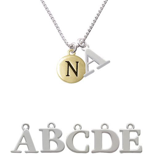 Capital Gold Tone Letter - N - Pebble Disc - Initial Charm Necklace Nc-c5165-spinitial-f1578
