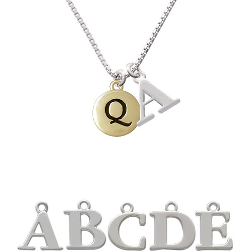 Capital Gold Tone Letter - Q - Pebble Disc - Initial Charm Necklace Nc-c5168-spinitial-f1578