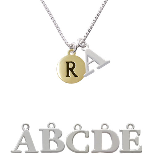 Capital Gold Tone Letter - R - Pebble Disc - Initial Charm Necklace Nc-c5169-spinitial-f1578